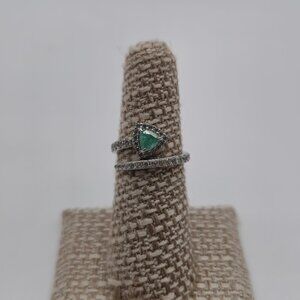 Size 6 Sterling Silver Emerald Gem With CZ Accents Ring A2872